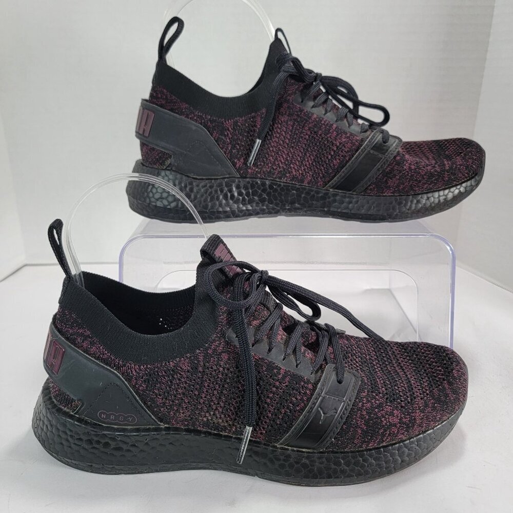 Puma Nrgy Womens 8 Knit Sneakers Black Purple Athletic Running Shoes Athleisure‎